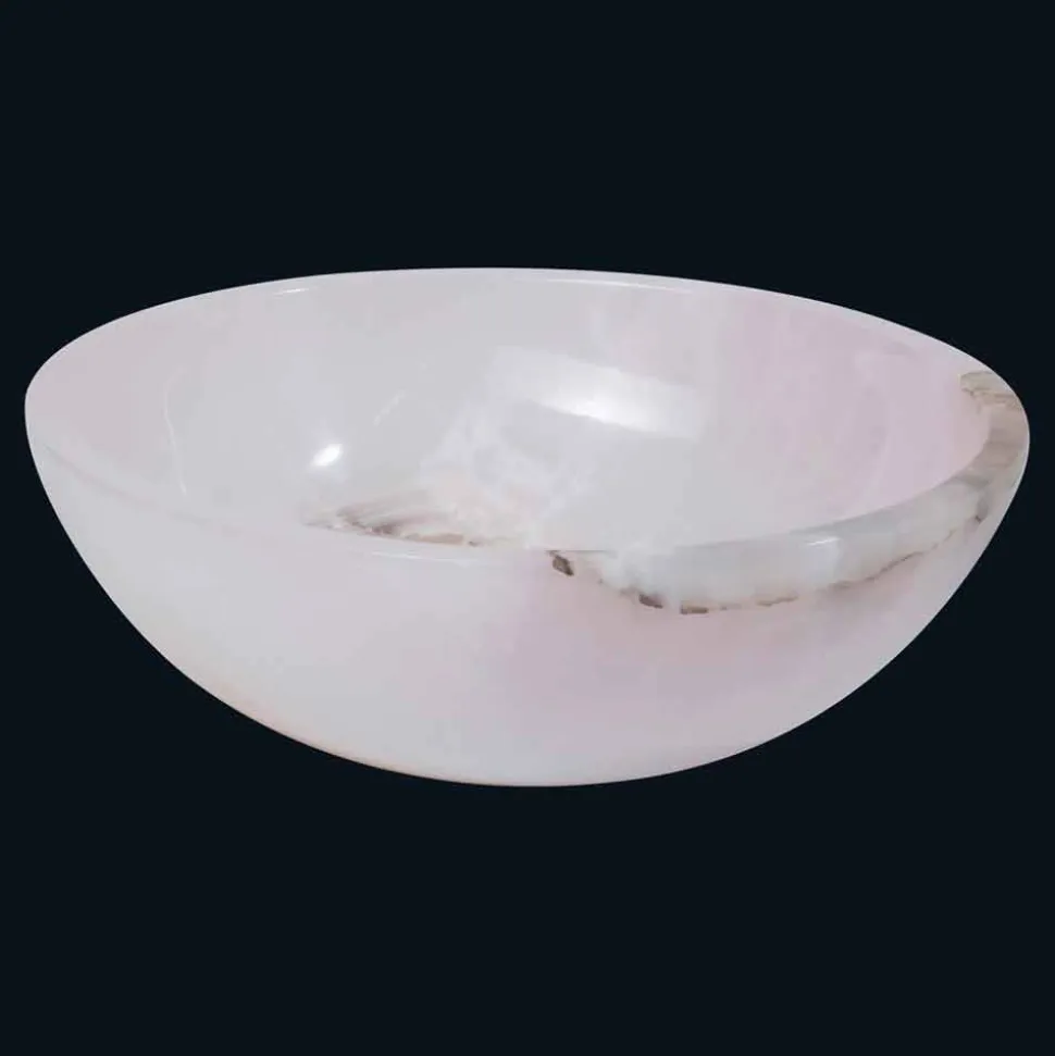 Lavabo da appoggio rotondo in onice rosa Atreo, pezzo unico