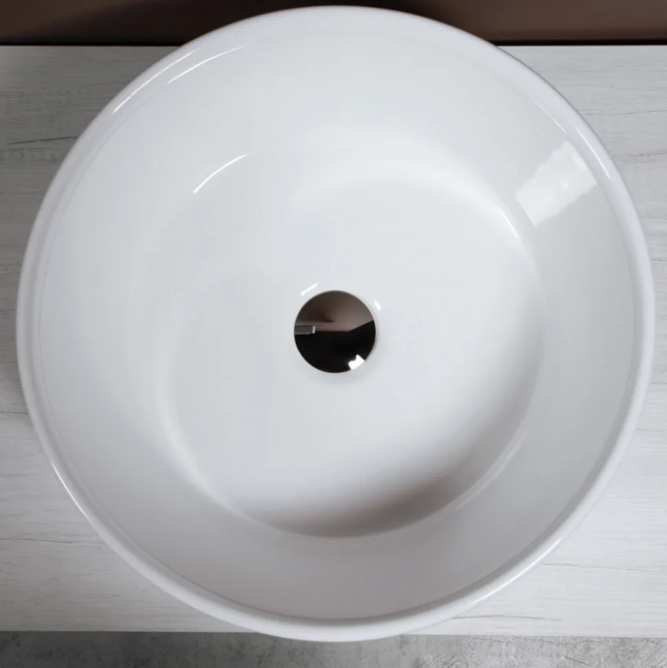 Lavabo da Appoggio Rotondo in Ceramica Bianca e Design Moderno- Papavero