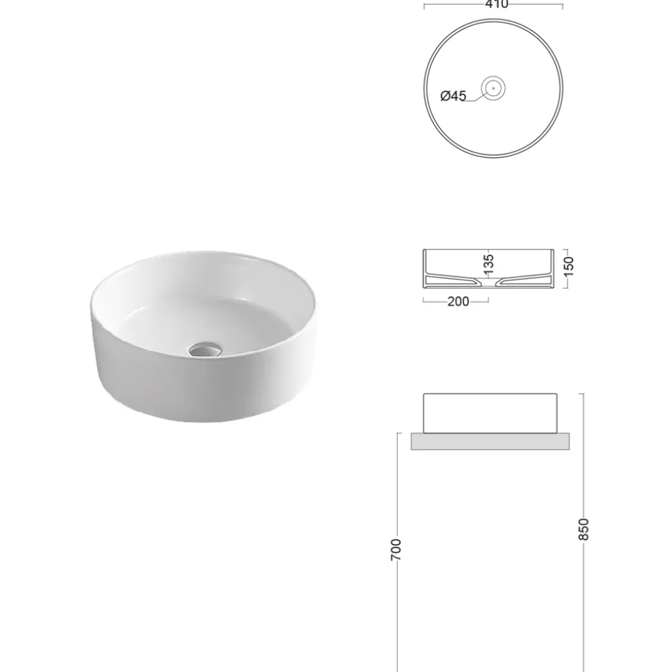 Lavabo da Appoggio Rotondo in Ceramica Bianca e Design Moderno- Papavero