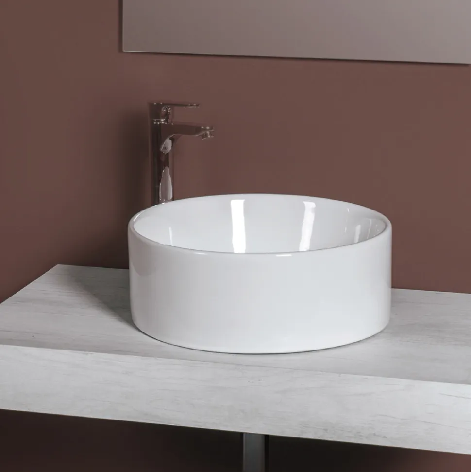 Lavabo da Appoggio Rotondo in Ceramica Bianca e Design Moderno- Papavero