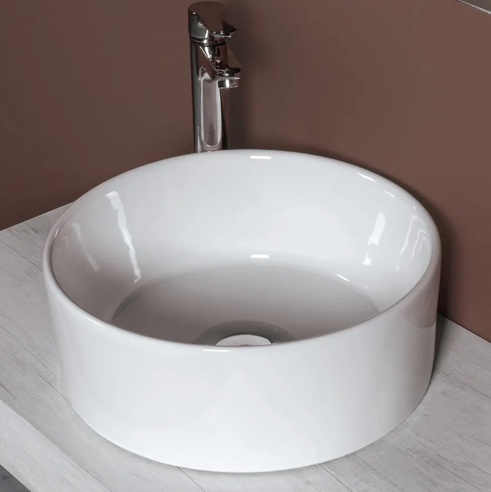 Lavabo da Appoggio Rotondo in Ceramica Bianca e Design Moderno- Papavero