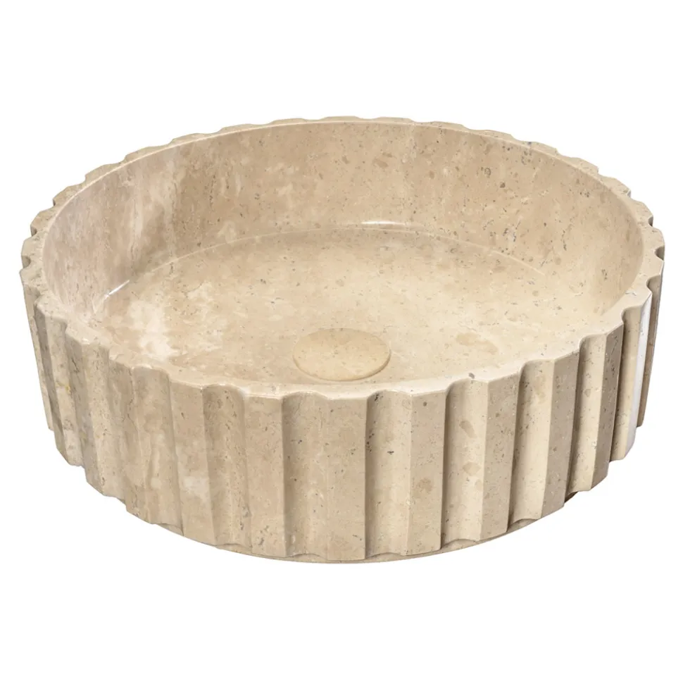 Lavabo da Appoggio Rotondo Realizzato in Marmo Travertino - Cattleya