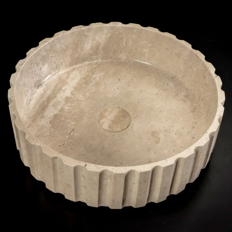 Lavabo da Appoggio Rotondo Realizzato in Marmo Travertino - Cattleya