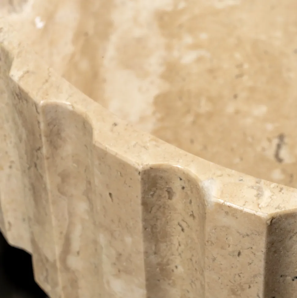 Lavabo da Appoggio Rotondo Realizzato in Marmo Travertino - Cattleya