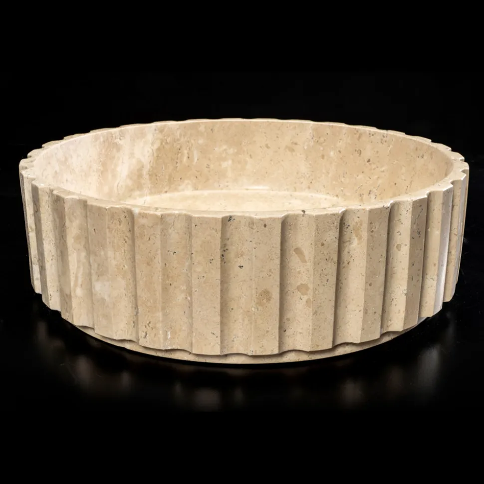 Lavabo da Appoggio Rotondo Realizzato in Marmo Travertino - Cattleya