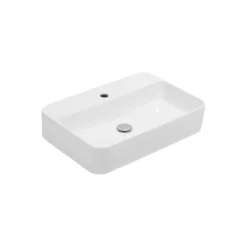 Lavabo da Appoggio Squadrato in Ceramica Bianca e Foro Rubinetteria - Aster