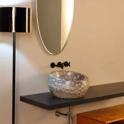 Lavabo da appoggio tondo ceramica caimano di design made Italy Elisa