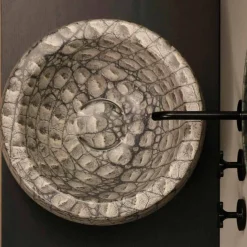 Lavabo da appoggio tondo ceramica caimano di design made Italy Elisa