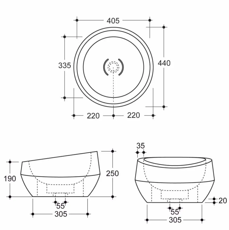 Lavabo da appoggio tondo ceramica caimano di design made Italy Elisa