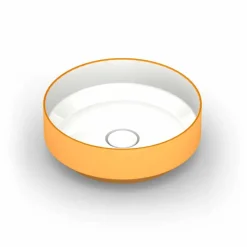 Lavabo da appoggio tondo in ceramica moderno fatto in Italia, Yoel