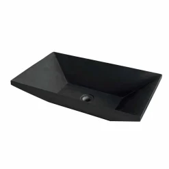 Lavabo da Appoggio trapezoidale in Basalto Nero Wok, design naturale