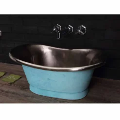 Lavabo da appoggio vintage con finitura in nickel satinato e verderame Calla