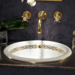 Lavabo da bagno a incasso in fire clay e oro made in Italy, Otis