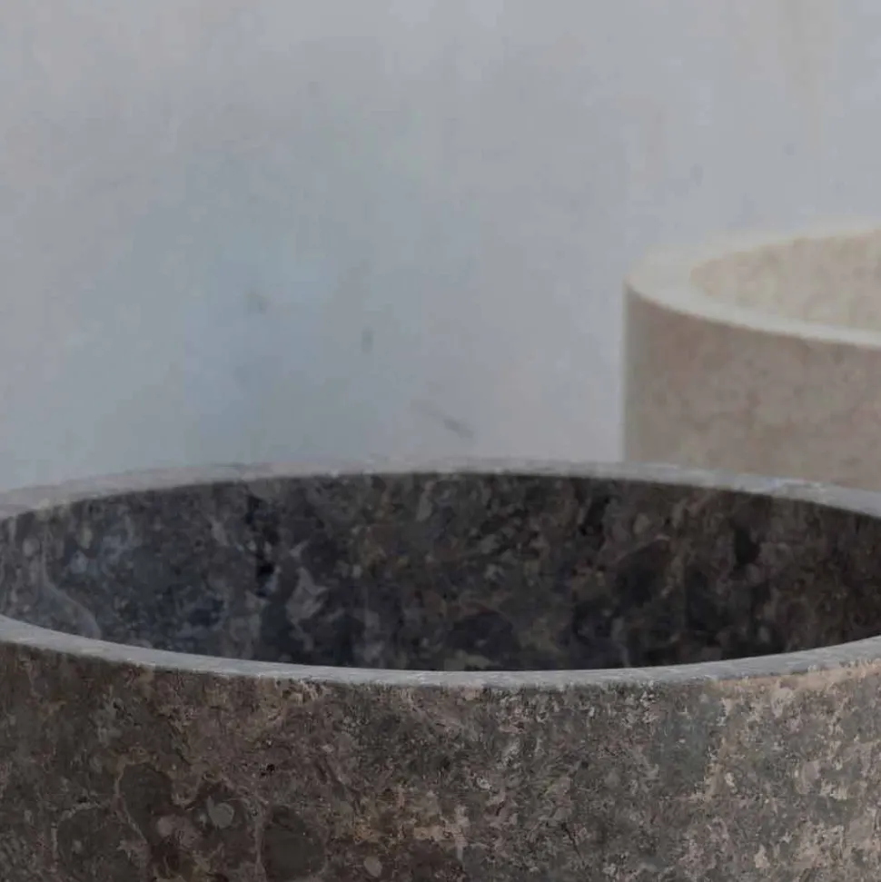 Lavabo da Bagno Cilindrico Freestanding in Marmo Grigio - Cremino