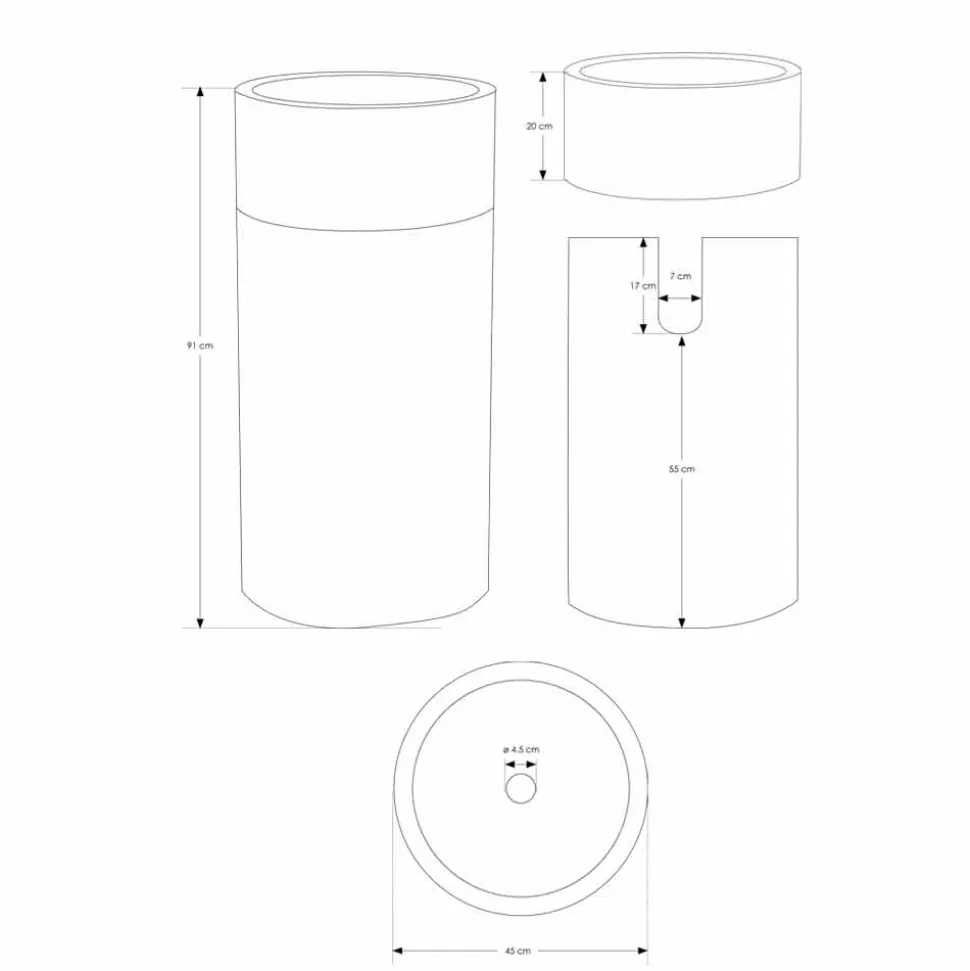 Lavabo da Bagno Cilindrico Freestanding in Marmo Grigio - Cremino