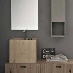 Lavabo da Bagno di Pietra da Appoggio Design Alto Quadrato Moderno - Farartlav2
