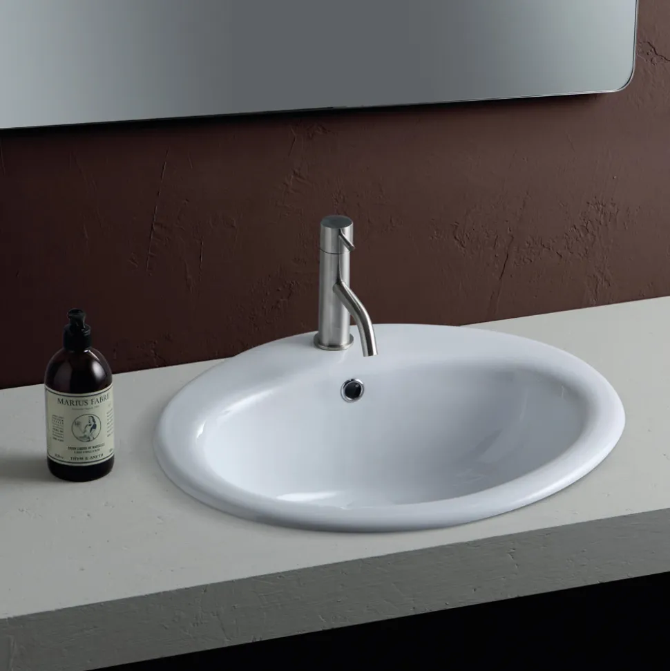 Lavabo da Incasso Soprapiano in Ceramica Bianca dal Design Classico - Papavero