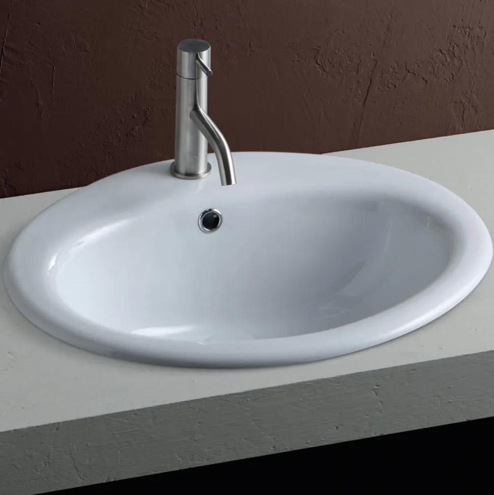Lavabo da Incasso Soprapiano in Ceramica Bianca dal Design Classico - Papavero