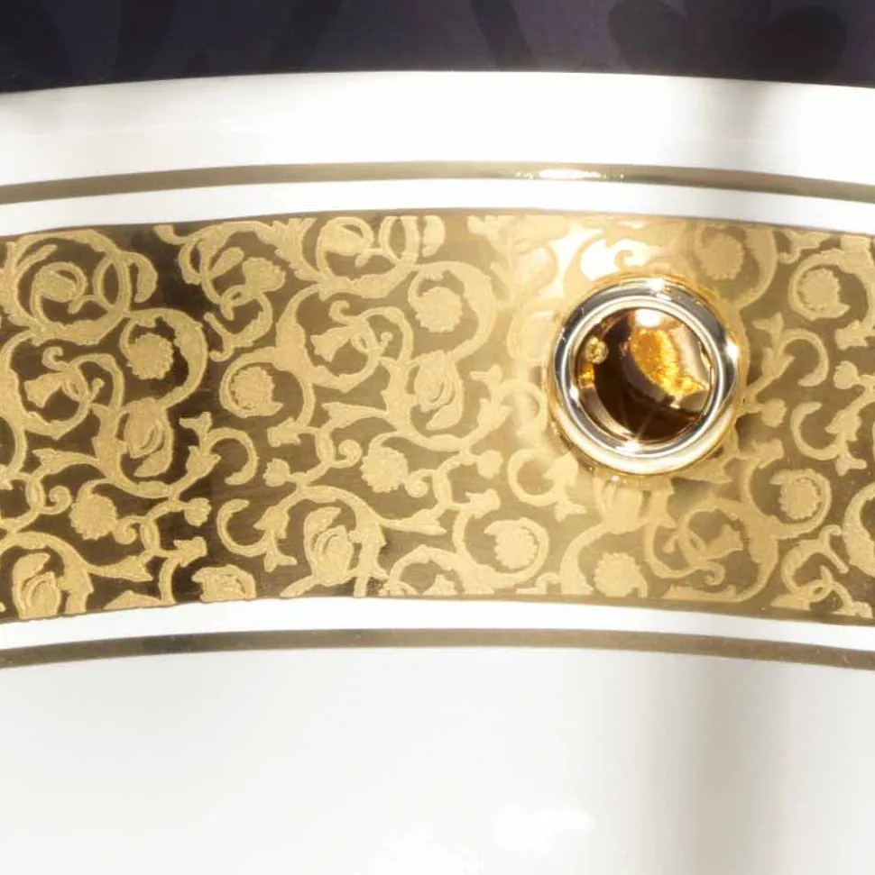 Lavabo da incasso tondo in fire clay e oro fatto in Italia, Otis