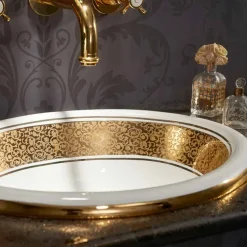 Lavabo da incasso tondo in fire clay e oro fatto in Italia, Otis