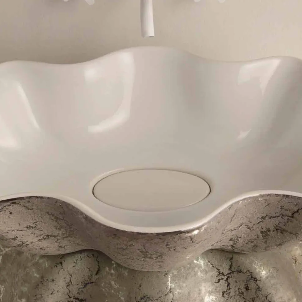Lavabo di design da appoggio ceramica bianco argento made Italy Cubo