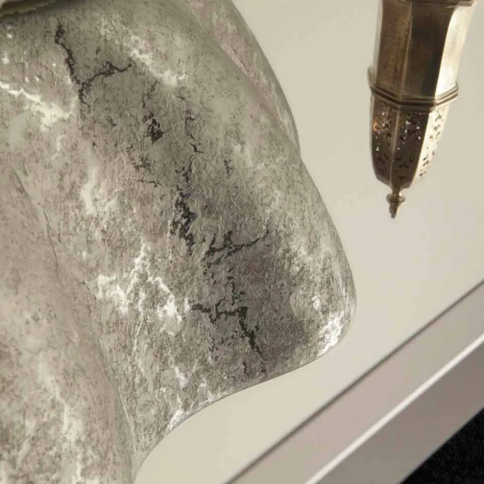Lavabo di design da appoggio ceramica bianco argento made Italy Cubo