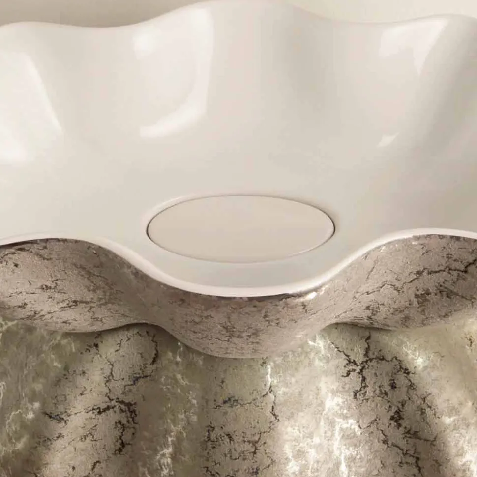 Lavabo di design da appoggio ceramica bianco argento made Italy Cubo