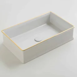 Lavabo di design da appoggio ceramica bordo oro made in Italy Debora