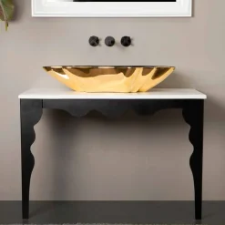 Lavabo di design da appoggio ceramica nero e oro made in Italy Rayan