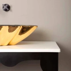 Lavabo di design da appoggio ceramica nero e oro made in Italy Rayan