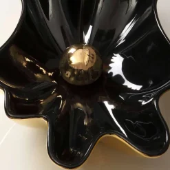 Lavabo di design da appoggio ceramica nero e oro made in Italy Rayan