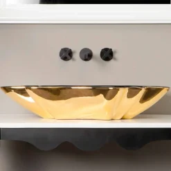 Lavabo di design da appoggio ceramica nero e oro made in Italy Rayan