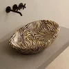 Lavabo di design da appoggio ceramica zebra arancio made Italy Glossy