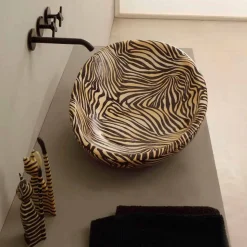 Lavabo di design da appoggio ceramica zebra arancio made Italy Glossy