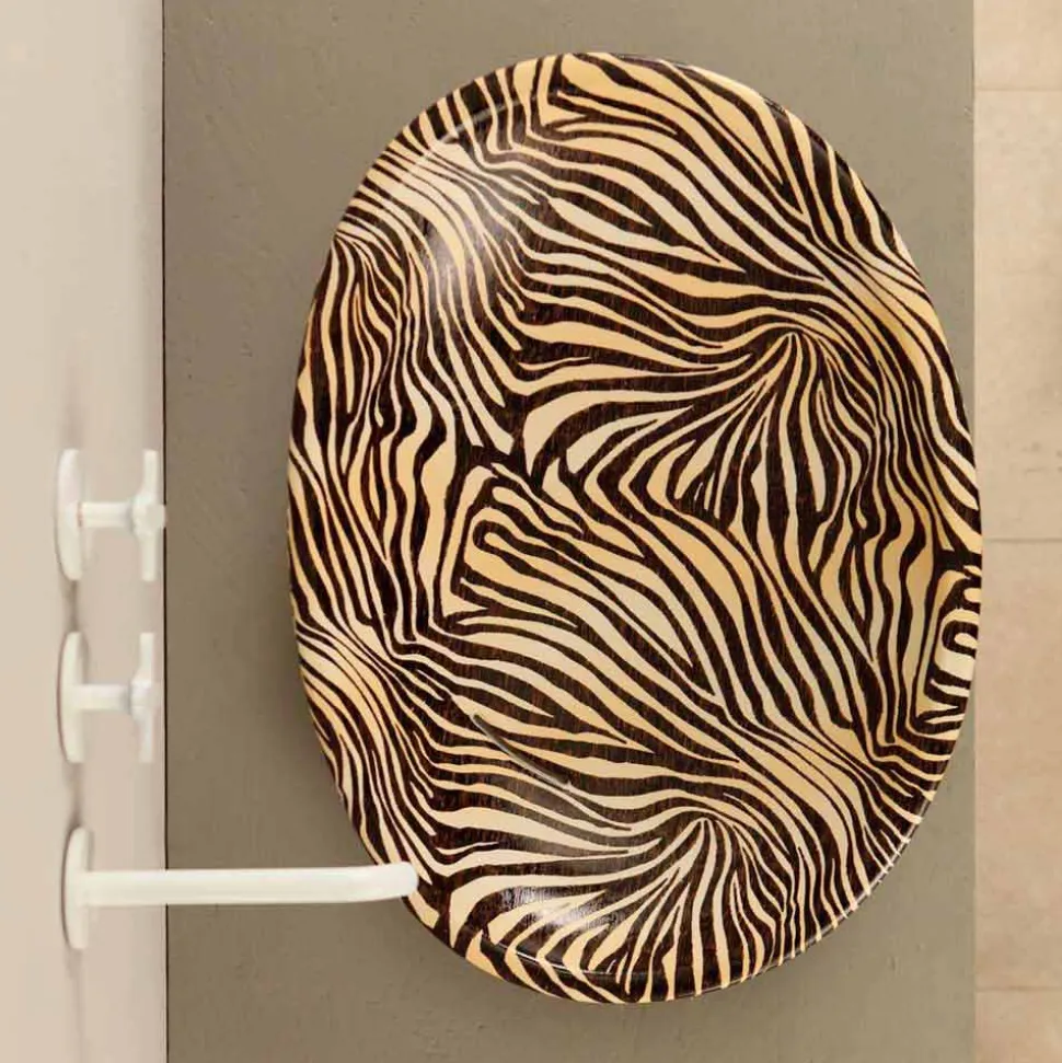 Lavabo di design da appoggio ceramica zebra arancio made Italy Glossy