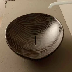 Lavabo di design da appoggio ceramica zebrata nero made Italy Animals