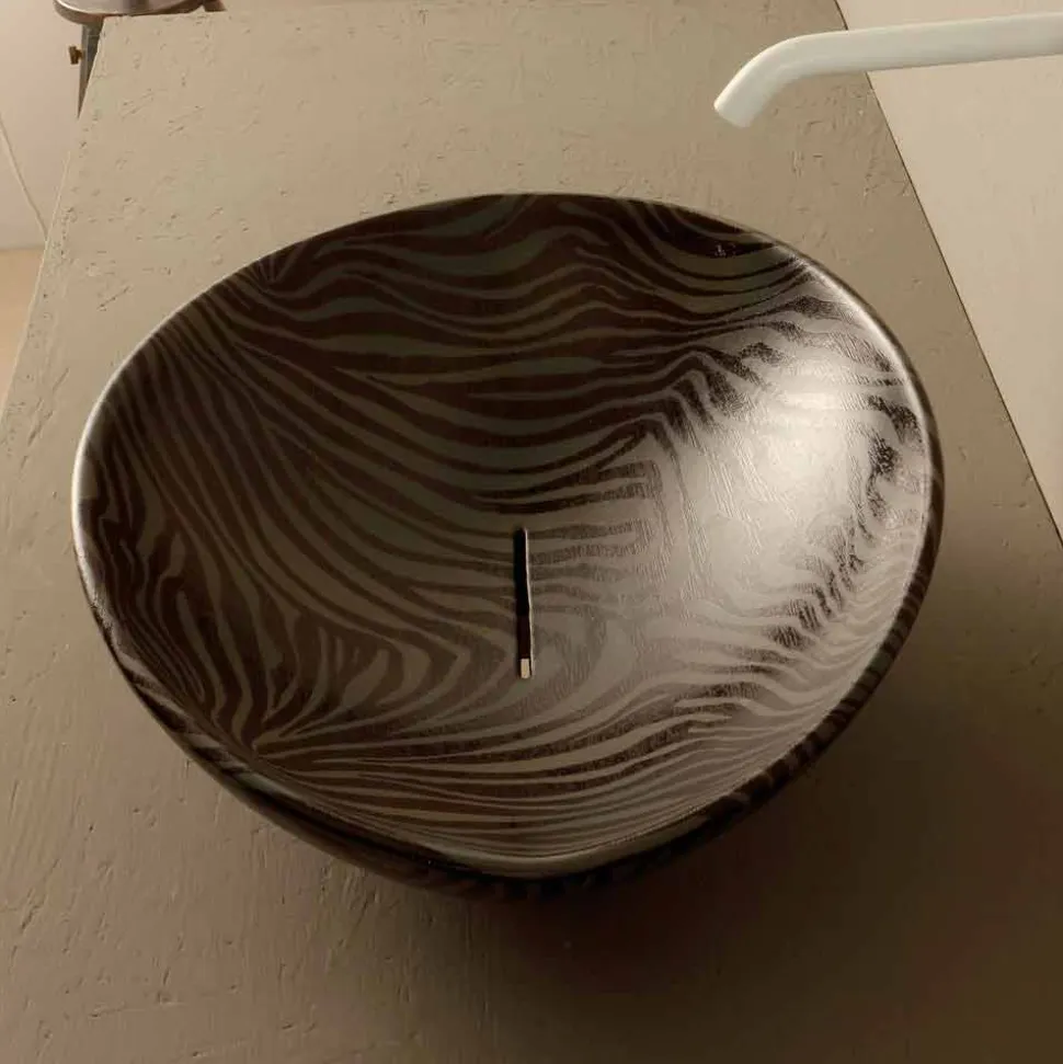 Lavabo di design da appoggio ceramica zebrata nero made Italy Animals