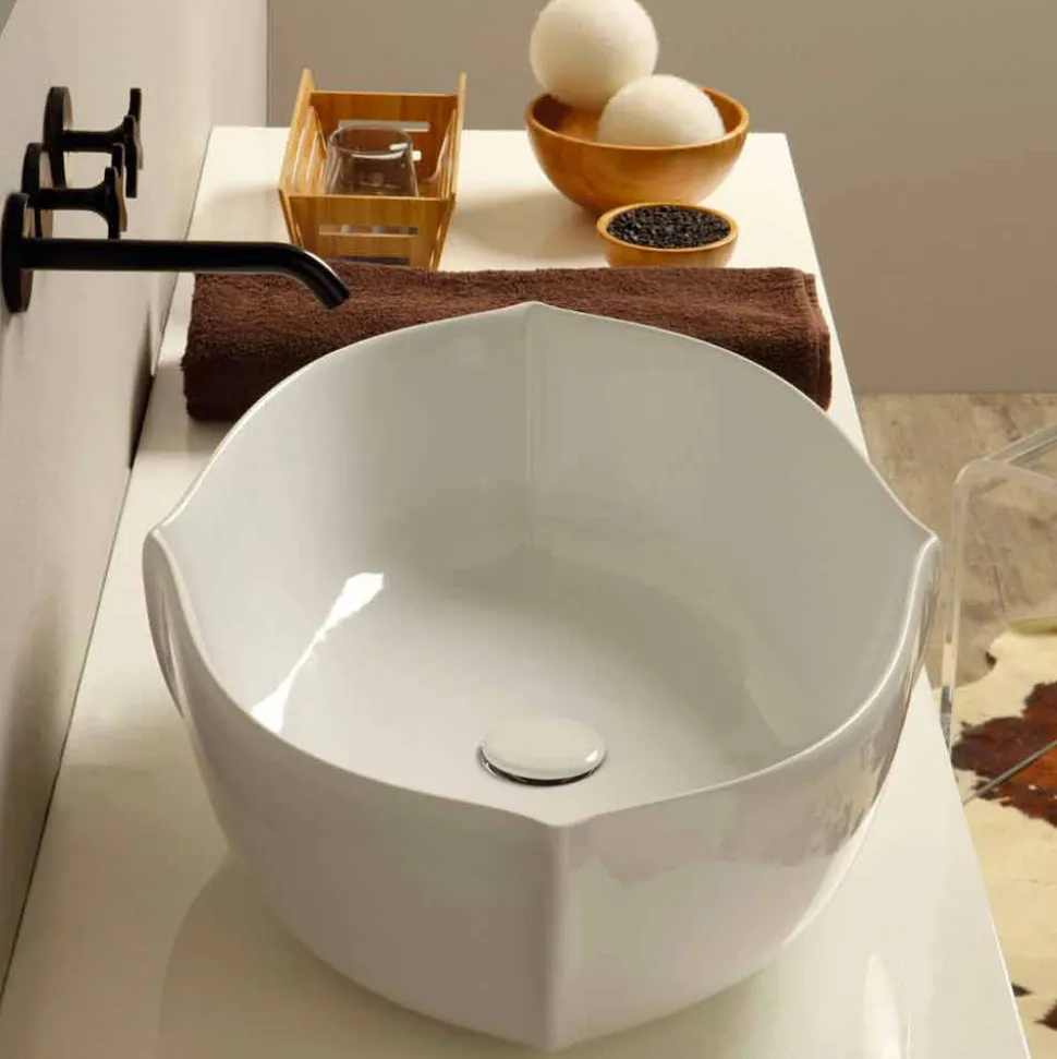 Lavabo di design da appoggio in ceramica bianco made in italy Oscar