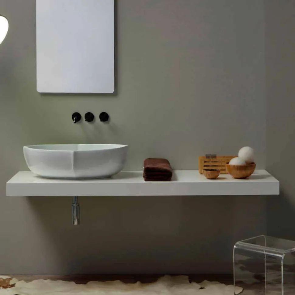 Lavabo di design da appoggio in ceramica bianco made in italy Oscar