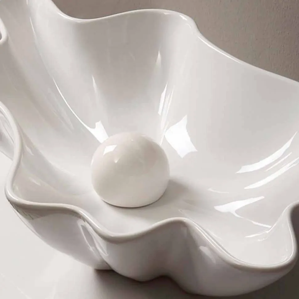 Lavabo di design moderno da appoggio ceramica bianco made Italy Rayan