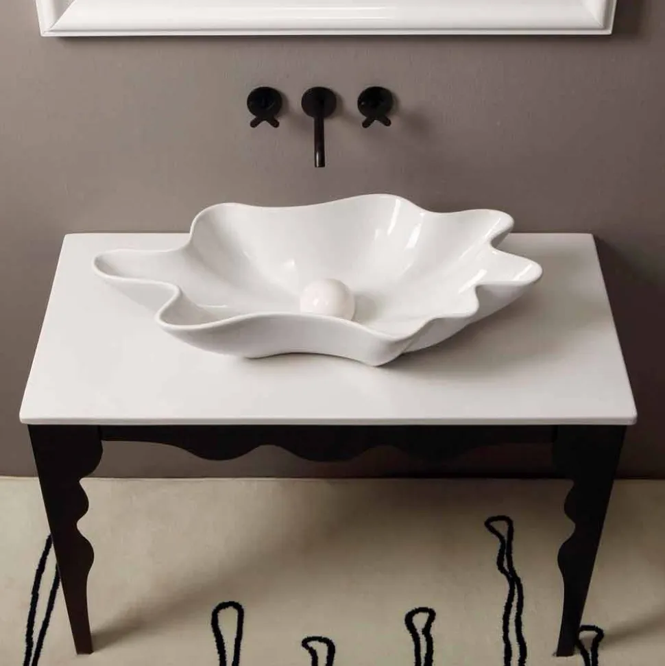 Lavabo di design moderno da appoggio ceramica bianco made Italy Rayan