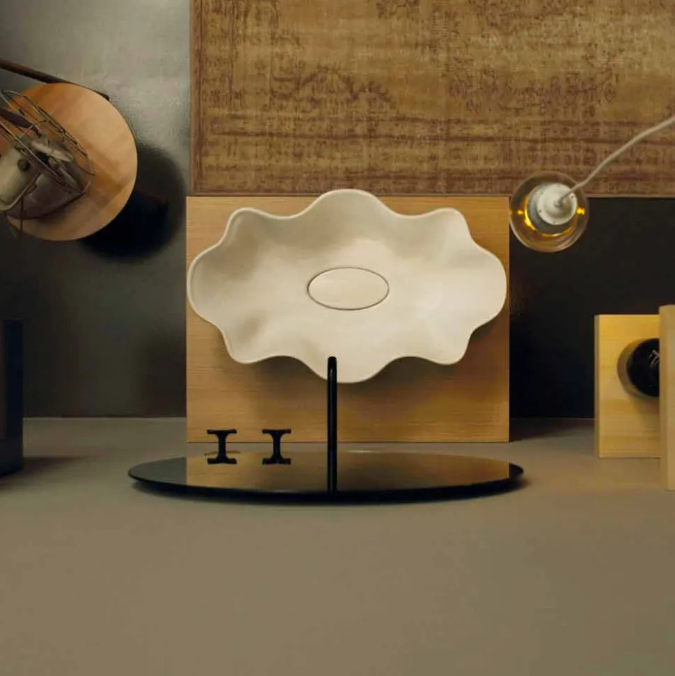 Lavabo di design moderno da appoggio ceramica bianco made Italy Cubo