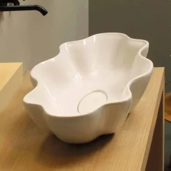 Lavabo di design moderno da appoggio ceramica bianco made Italy Cubo