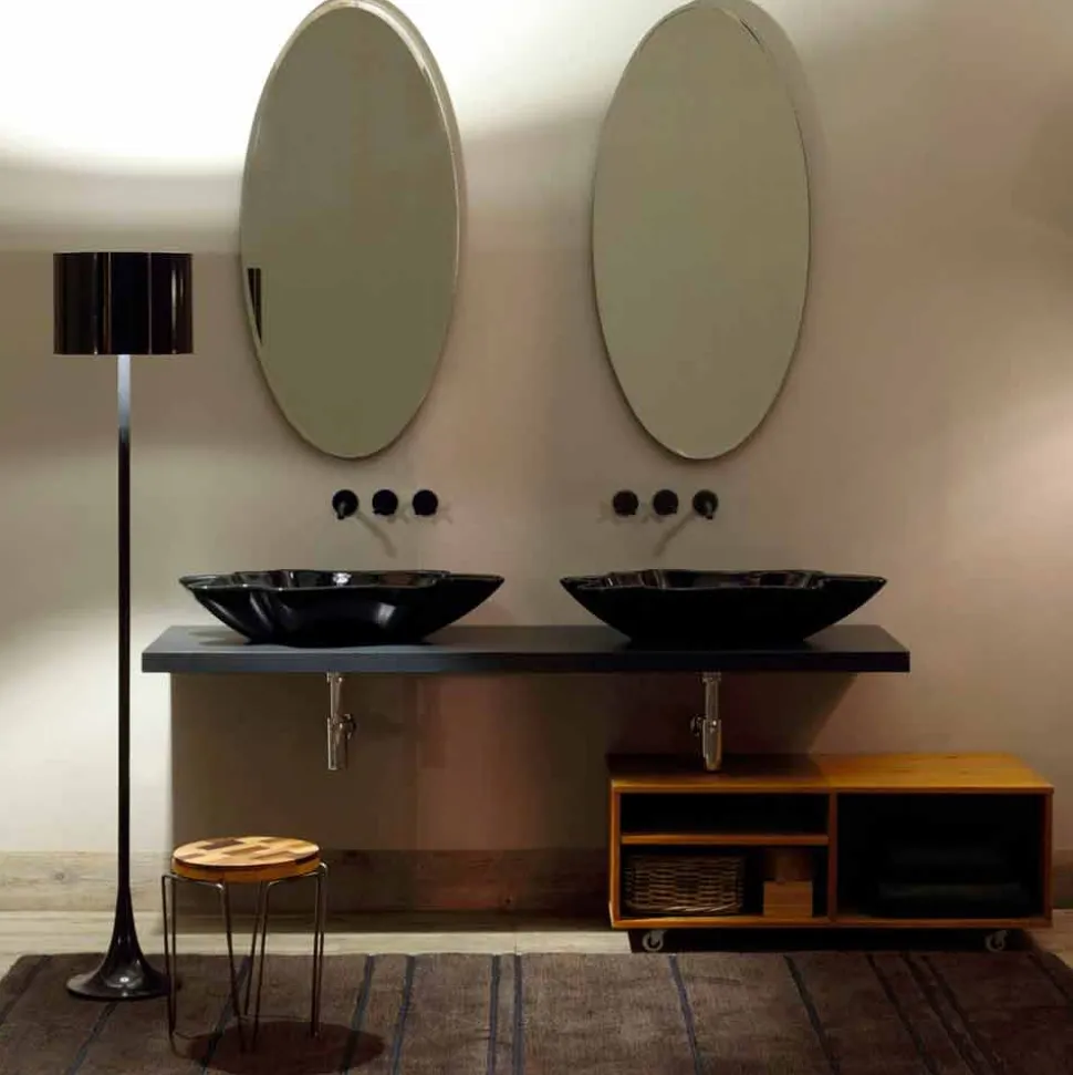 Lavabo di design moderno da appoggio ceramica nero made Italy Rayan