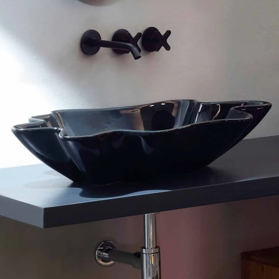 Lavabo di design moderno da appoggio ceramica nero made Italy Rayan