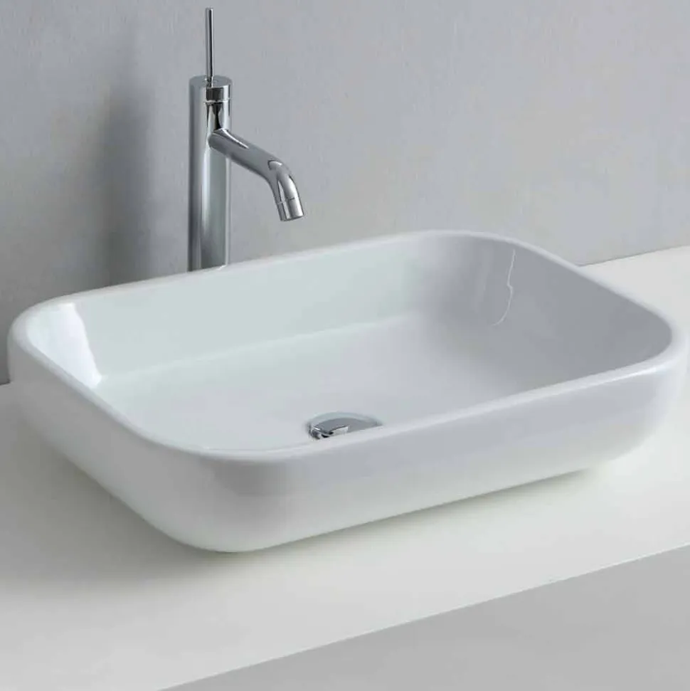 Lavabo di Design Monoforo da Appoggio o Parete in Ceramica Riardo