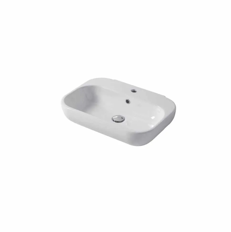 Lavabo di Design Monoforo da Appoggio o Parete in Ceramica Riardo