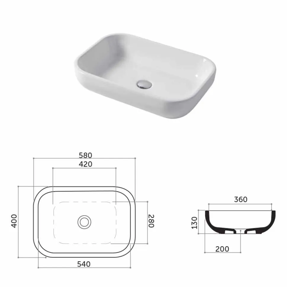 Lavabo di Design Monoforo da Appoggio o Parete in Ceramica Riardo