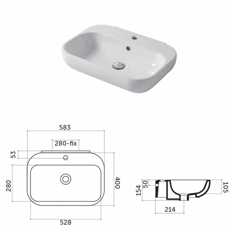 Lavabo di Design Monoforo da Appoggio o Parete in Ceramica Riardo