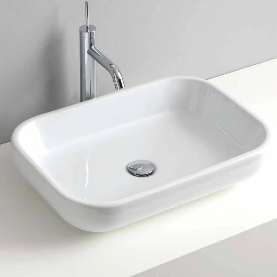 Lavabo di Design Monoforo da Appoggio o Parete in Ceramica Riardo